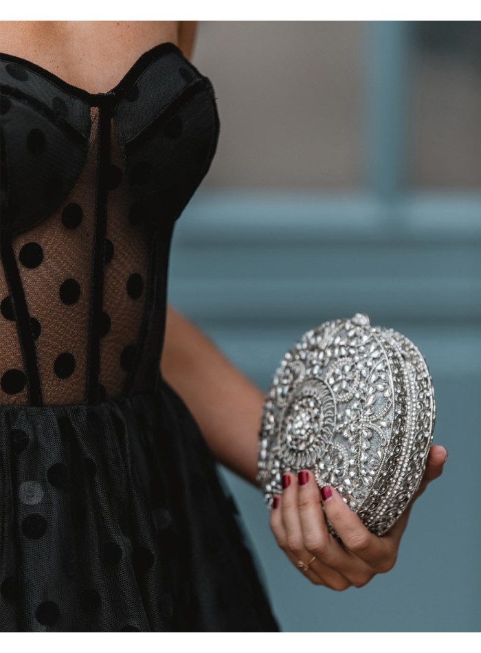 Jewel handbag with small metal and Swarovski circular flowers - INVITADA PERFECTA -4