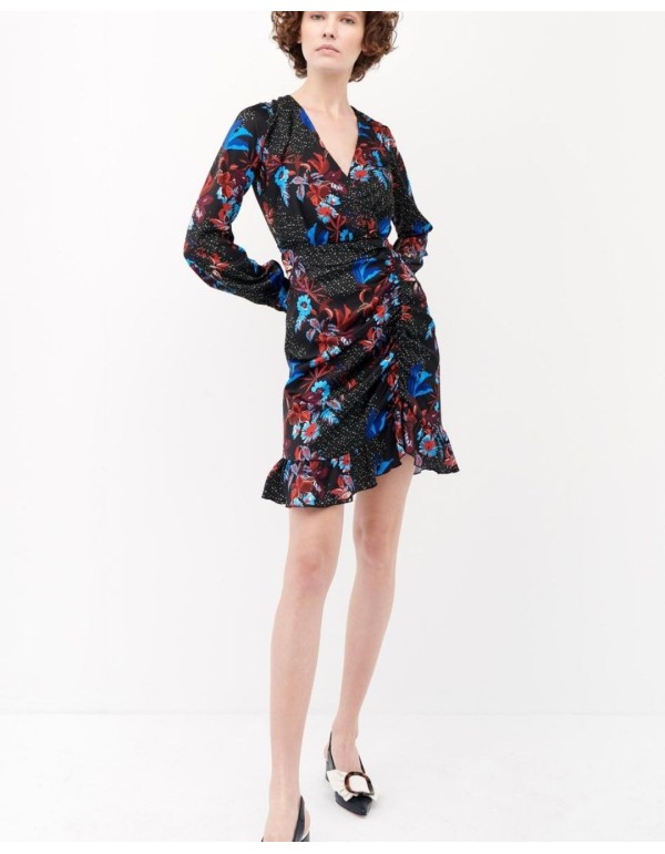 Vestido de cóctel negro con estampado floral 2