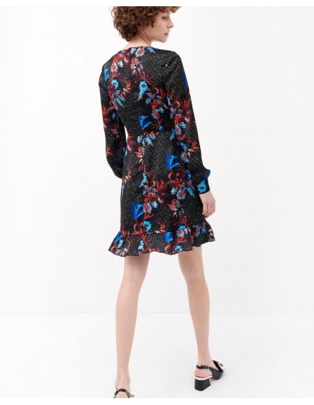 Black cocktail dress with floral print from Cyrana Furs - 1