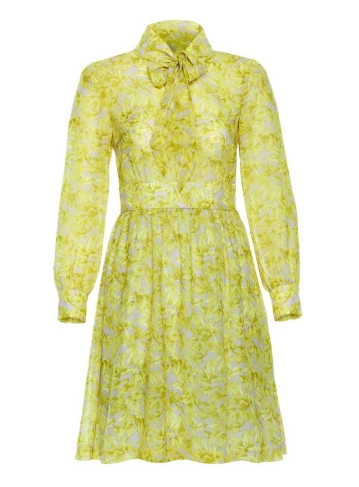 Vestido de cóctel en gasa verde pistacho y lazo al cuello de Cyrana Furs - 1