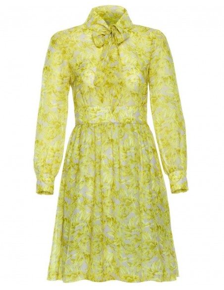 Vestido de cóctel en gasa verde pistacho y lazo al cuello de Cyrana Furs - 1