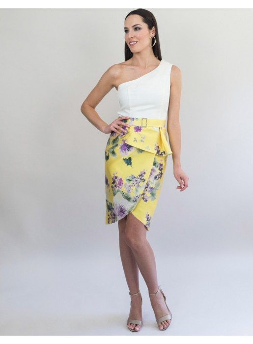 Cocktail dress with silk organza bodice and printed mikado skirt Victoria Victim - 2 