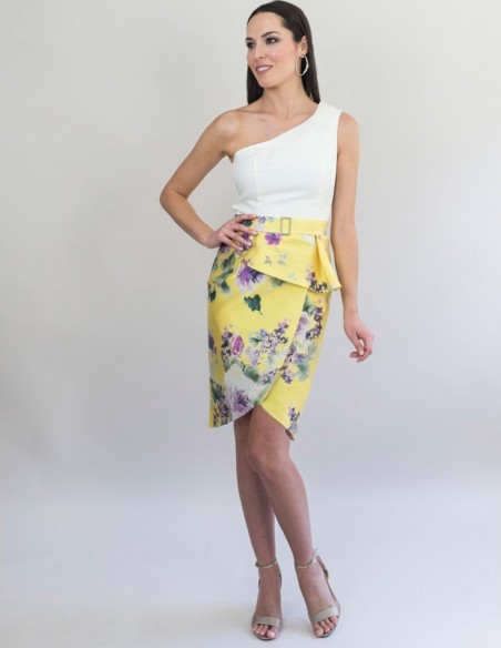 Cocktail dress with silk organza bodice and printed mikado skirt Victoria Victim - 2 