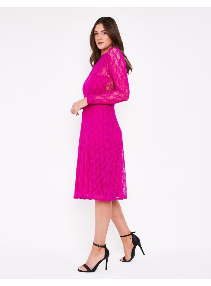 Fuchsia lace cocktail dress with long sleeves Cocoove - 2 