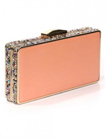 Tangerine clutch bag with side beading - rectangular Lauren Lynn London Accessories - 2 