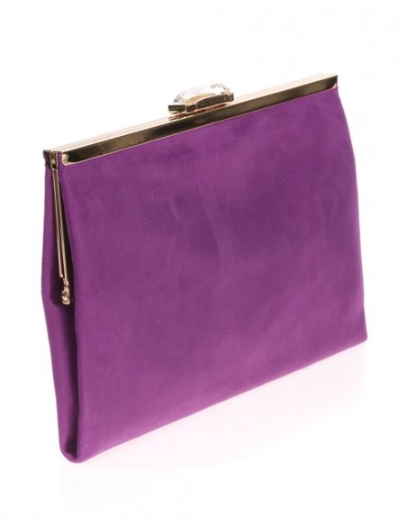 Suede party clutch with rhinestone fastening Lauren Lynn London Accessories - 14