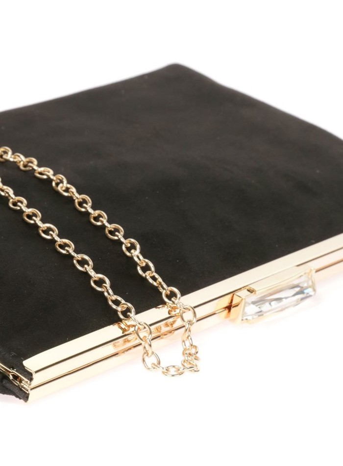 Suede party clutch with rhinestone fastening Lauren Lynn London Accessories - 24 