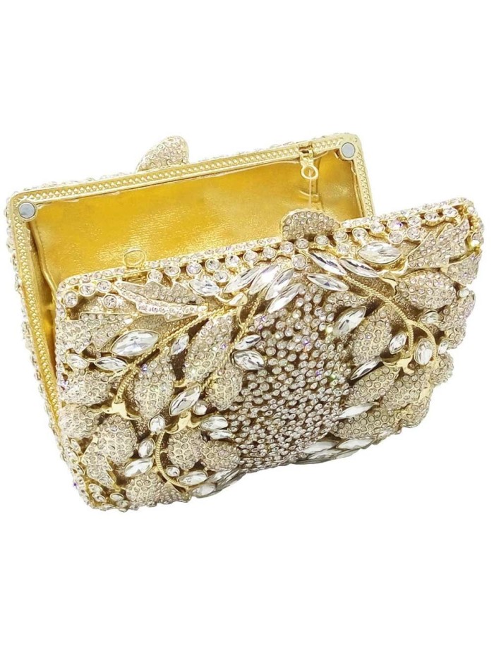 Bolso joya de pedrería y cristal con diseño de hojas-1