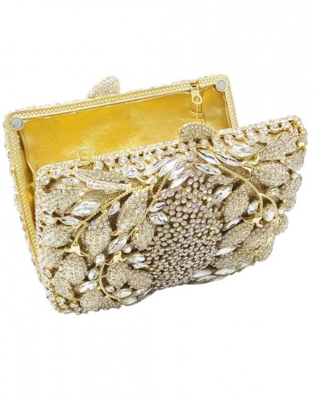 Bolso joya de pedrería y cristal con diseño de hojas-1