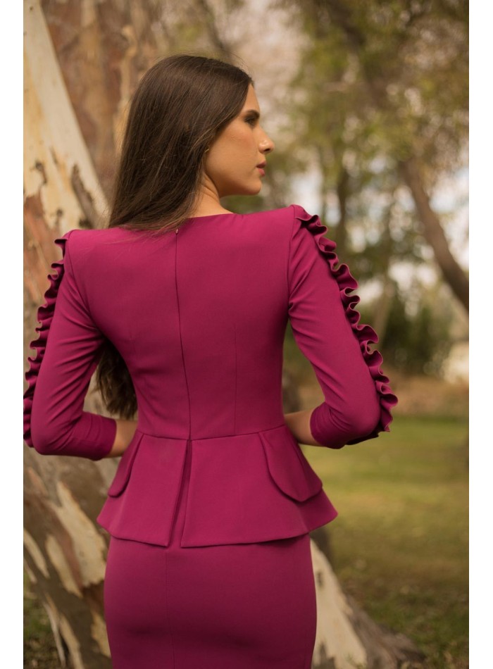 Vestido midi con manga francesa con volantes y peplum Meryfor - 2 