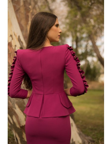 Vestido midi con manga francesa con volantes y peplum Meryfor - 2 