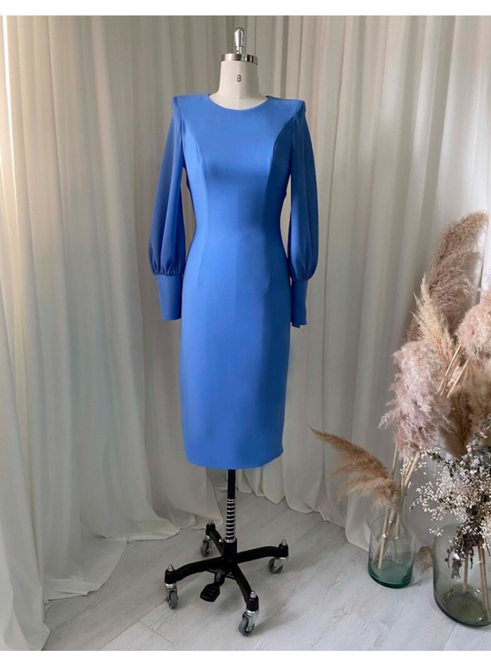 Yellow cocktail dress with long chiffon sleeves and an open back for woman