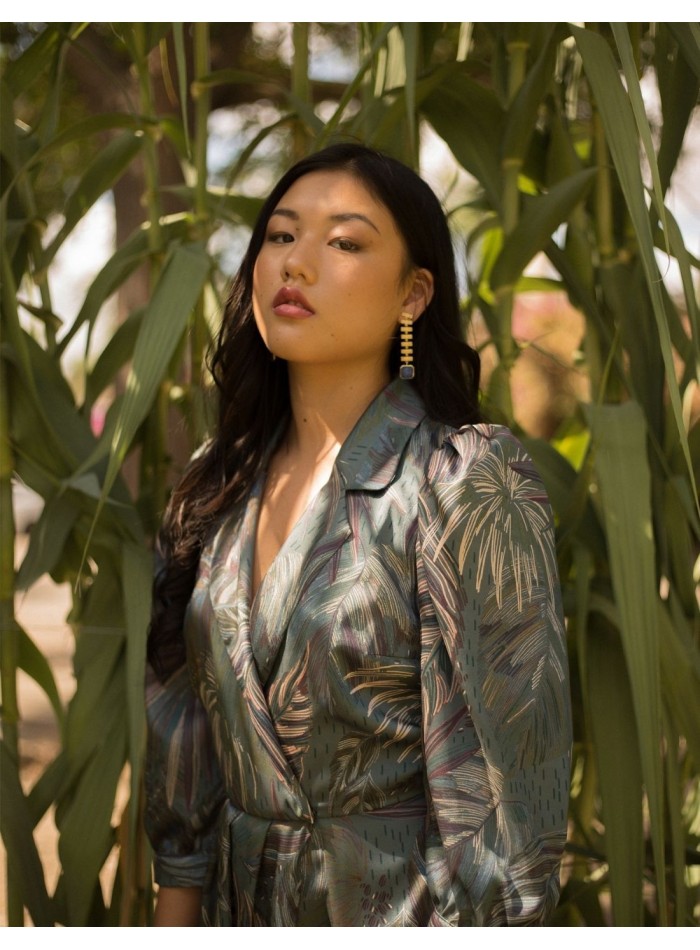 Midi party dress with smoking neckline for woman