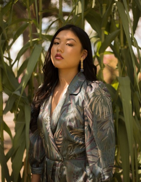 Vestido de fiesta midi con escote smoking para eventos