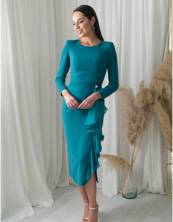 Vestido de cóctel crepe con volante de gasa y con adorno de botón joya Victoria Victim - 5 