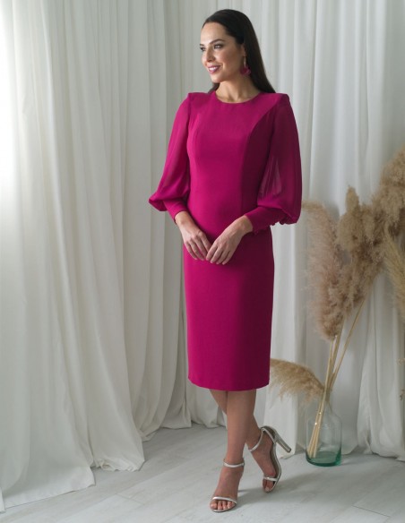 Yellow cocktail dress with long chiffon sleeves and an open back Victoria Victim - 7