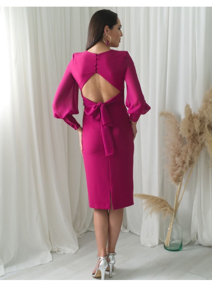 Yellow cocktail dress with long chiffon sleeves and an open back Victoria Victim - 8 