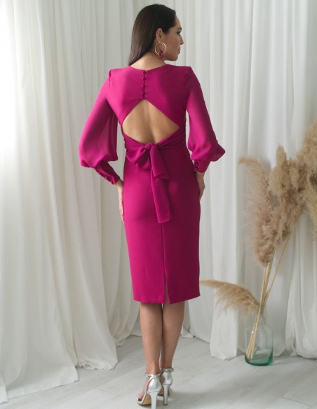 Yellow cocktail dress with long chiffon sleeves and an open back Victoria Victim - 8 