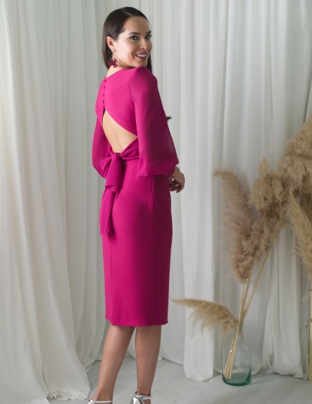 Yellow cocktail dress with long chiffon sleeves and an open back Victoria Victim - 9 