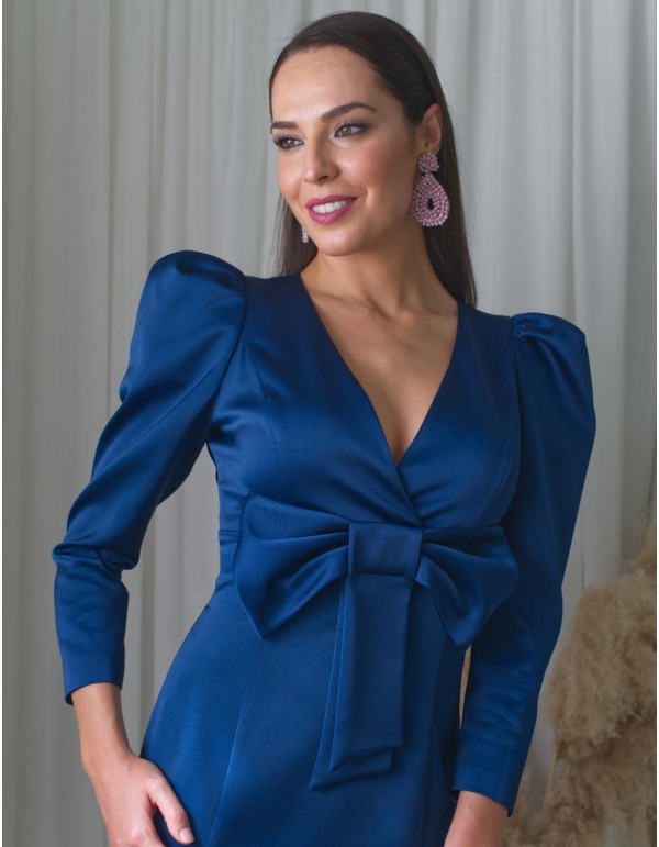 Vestido midi buganvilla satinado con manga abullonada y adorno lazada Victoria Victim - 4 2