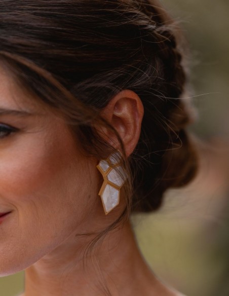 Pendientes plateados geométricos con piedras planas - Invitada Perfecta Acus complementos - 3 