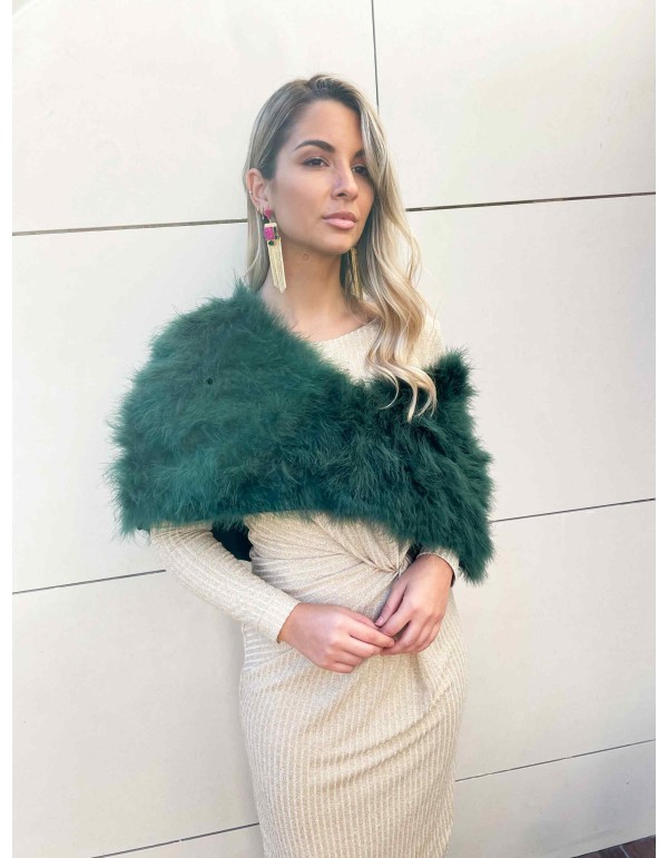 Cape-Fur collar made of natural ostrich plumage in green Lauren Lynn London Accessories - 1  2