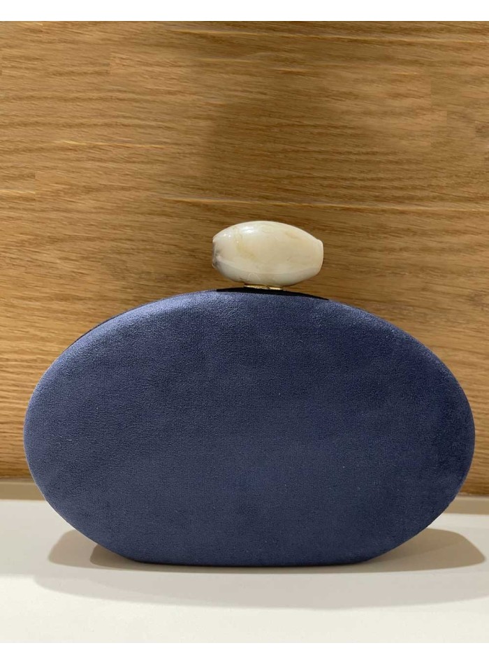 Oval suede clutch bag with marbled effect closing- INVITADA PERFECTA