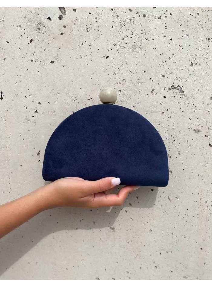 Bolso de fiesta ovalado de ante con cierre efecto marmolado en color azul