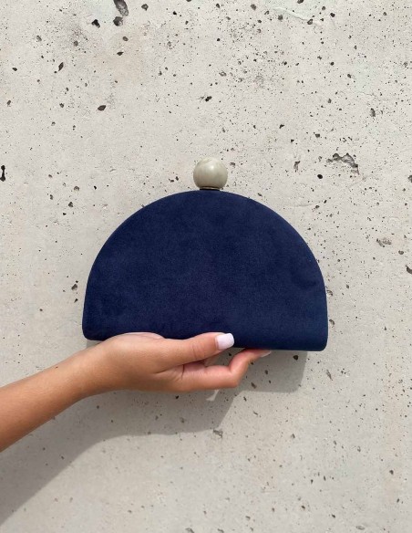 Bolso de fiesta ovalado de ante con cierre efecto marmolado en color azul