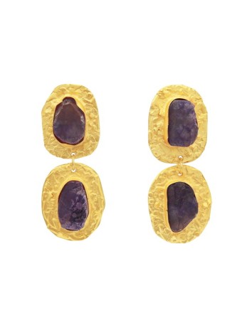 Pendientes de fiesta dorados con piedra en color morado