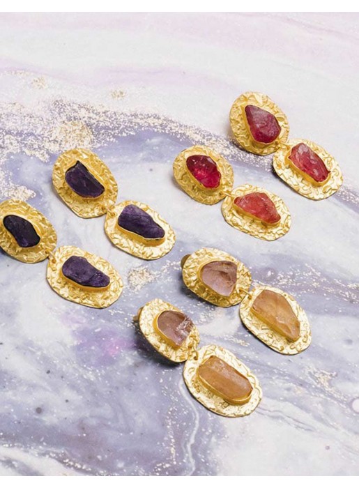 Pendientes de fiesta dorados con piedra en color morado