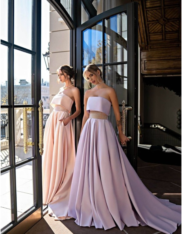 Vestido de fiesta palabra de honor con cinturilla de pedrería EMABRIDE - 3 2