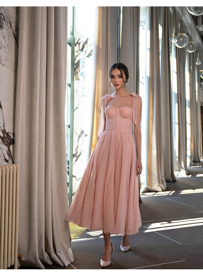 Vestido midi de fiesta con tirantes de lazada y corpiño corazón EMABRIDE - 1 