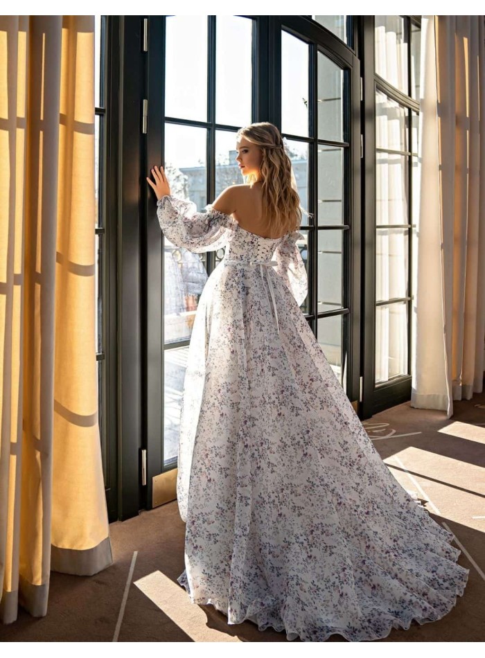 Vestido largo estampado silvestre con escote corazón y mangas abullonadas EMABRIDE - 4 