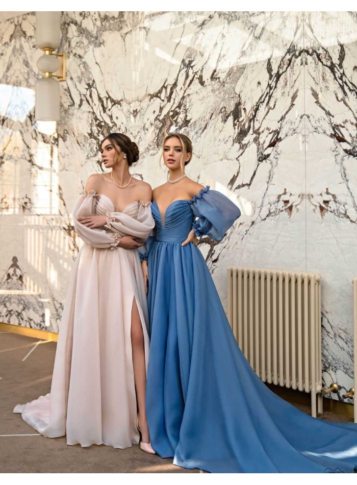 Vestido de fiesta largo con abertura lateral y manga abullonada EMABRIDE - 4 