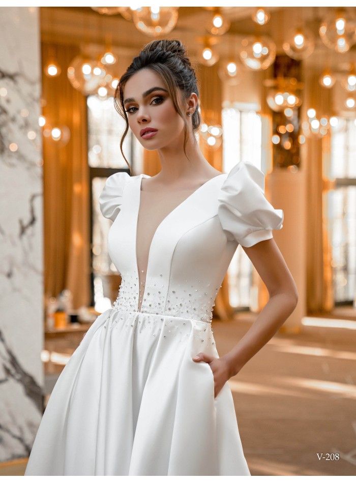 Vestido largo de fiesta con manga farol y escote pronunciado EMABRIDE - 6 