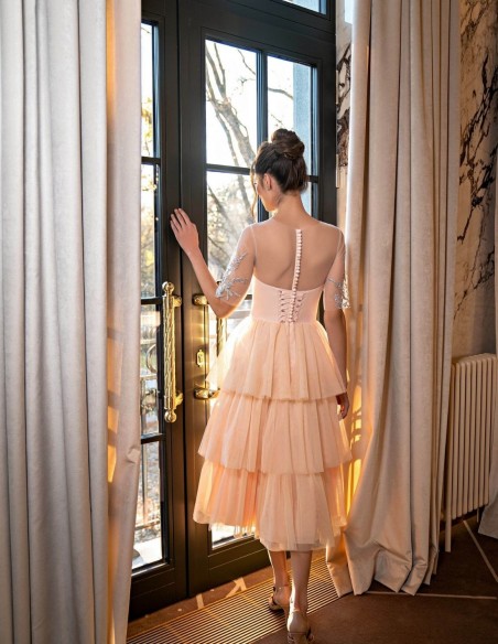 Vestido midi con capas de tul y cuerpo bordado EMABRIDE - 3 