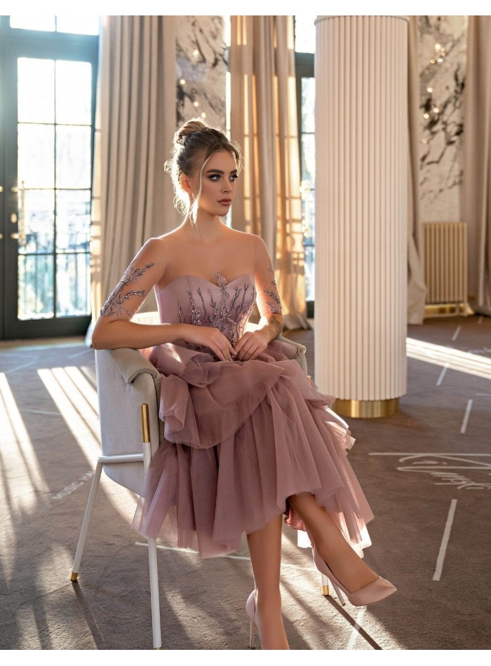 Vestido midi con capas de tul y cuerpo bordado EMABRIDE - 5 