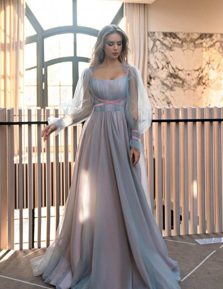 Vestido largo con cuerpo tipo corsé y manga de tul EMABRIDE - 2 