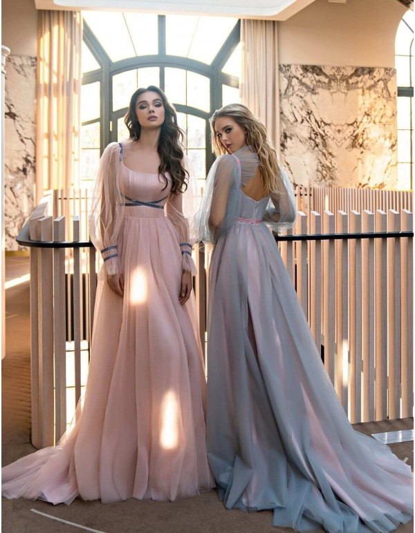 Vestido largo con cuerpo tipo corsé y manga de tul EMABRIDE - 3 2