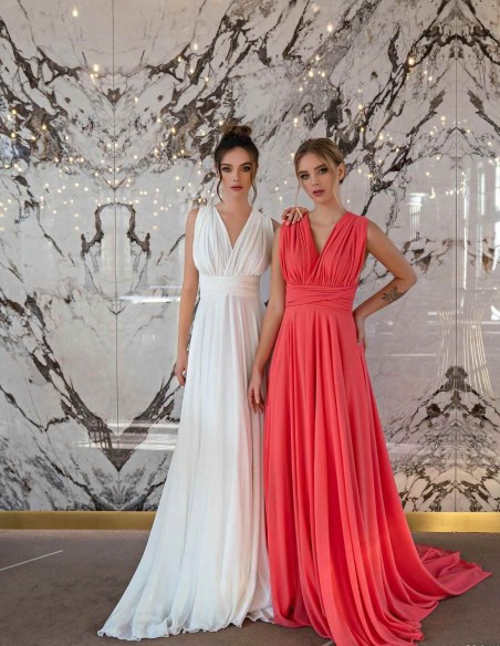 Vestido largo con escote en V y espalda cruzada