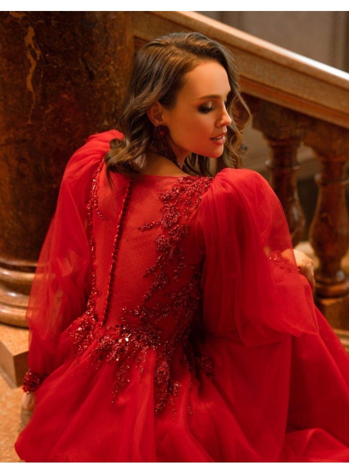 Vestido largo de fiesta con manga abullonada y cuerpo de pedrería Silviamo - 3 