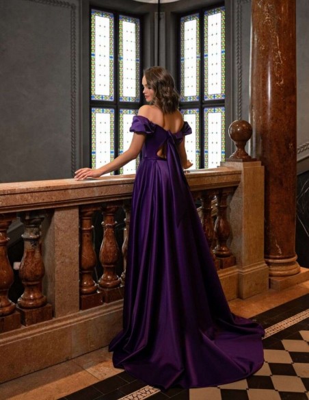 Vestido de fiesta largo con escote barco y abertura lateral Silviamo - 3 