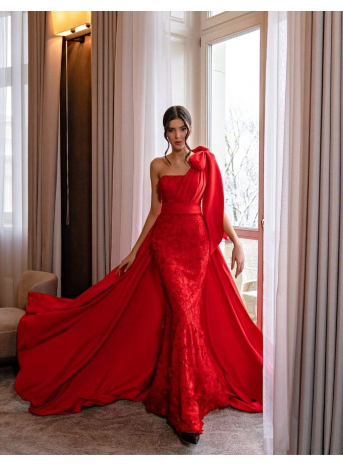 Vestido largo con bordado floral y escote palabra de honor Silviamo - 3 