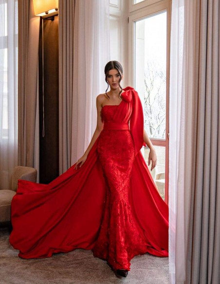 Vestido largo con bordado floral y escote palabra de honor Silviamo - 3 