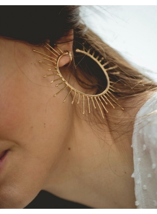 Gold plated circular earrings with small rays