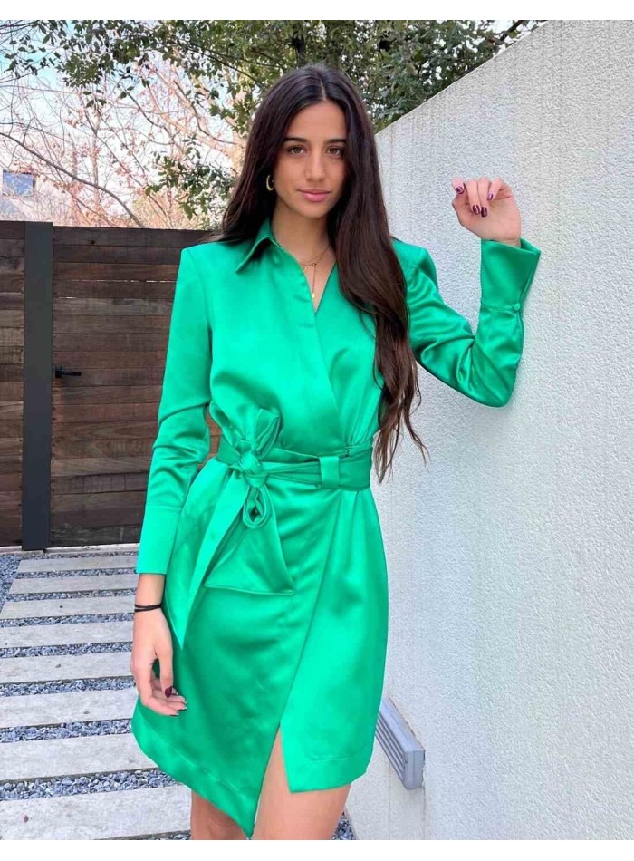 Emerald green crossover cocktail dress with bow and high neck- Roxana Zurdo