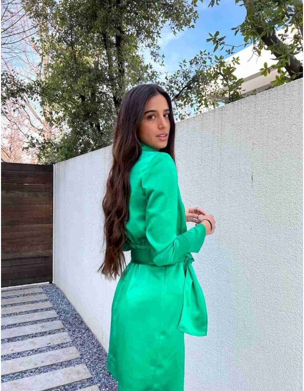 copy of Emerald green crossover cocktail dress with bow and high neck Elsa Barreto - 4 2