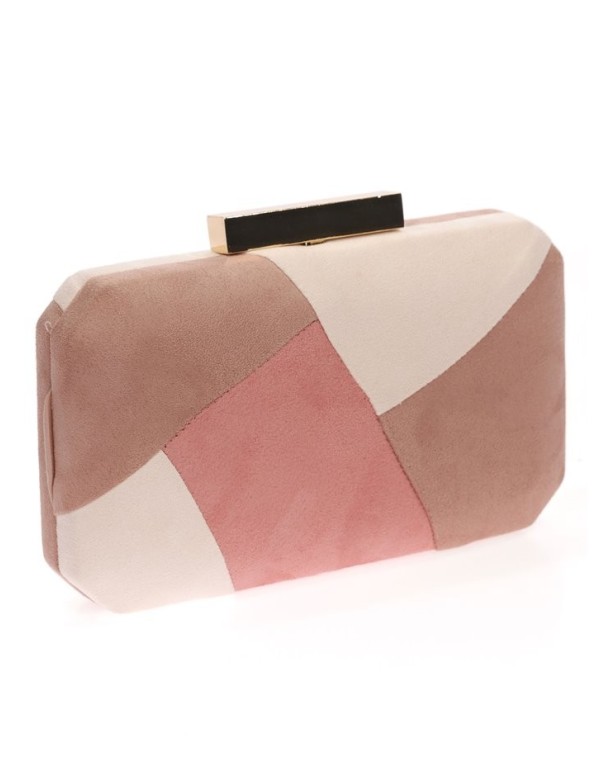 Pink suede party clutch with golden clasp Lauren Lynn London Accessories - 1  2