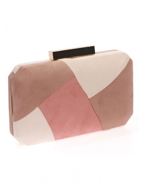 Pink suede party clutch with golden clasp Lauren Lynn London Accessories - 2 